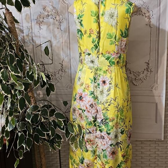 Anthropologie NWOT Sparrow Silk Blend Yellow Floral Midi Dress 10P - Picture 11 of 13